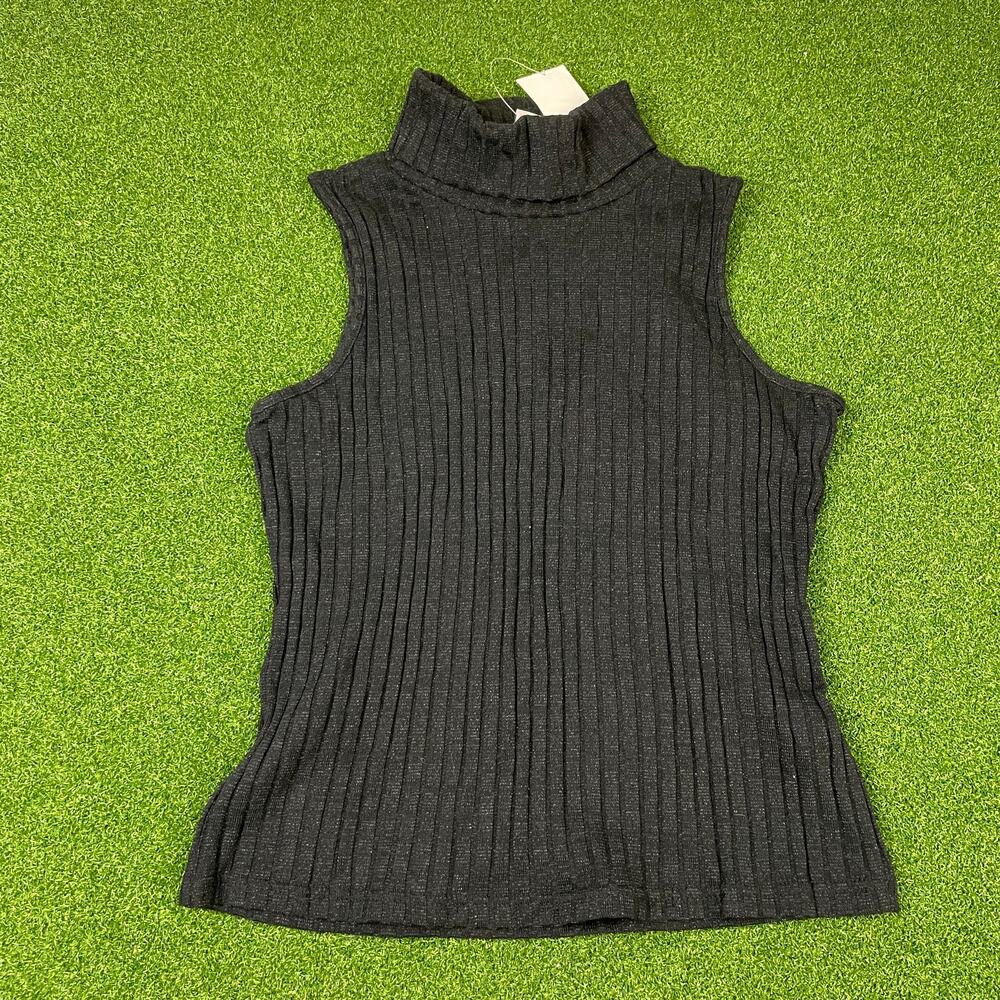 Vintage Fashion Bug Black Stretch Sleeveless Ribbed Turtleneck Sweater Sz L
